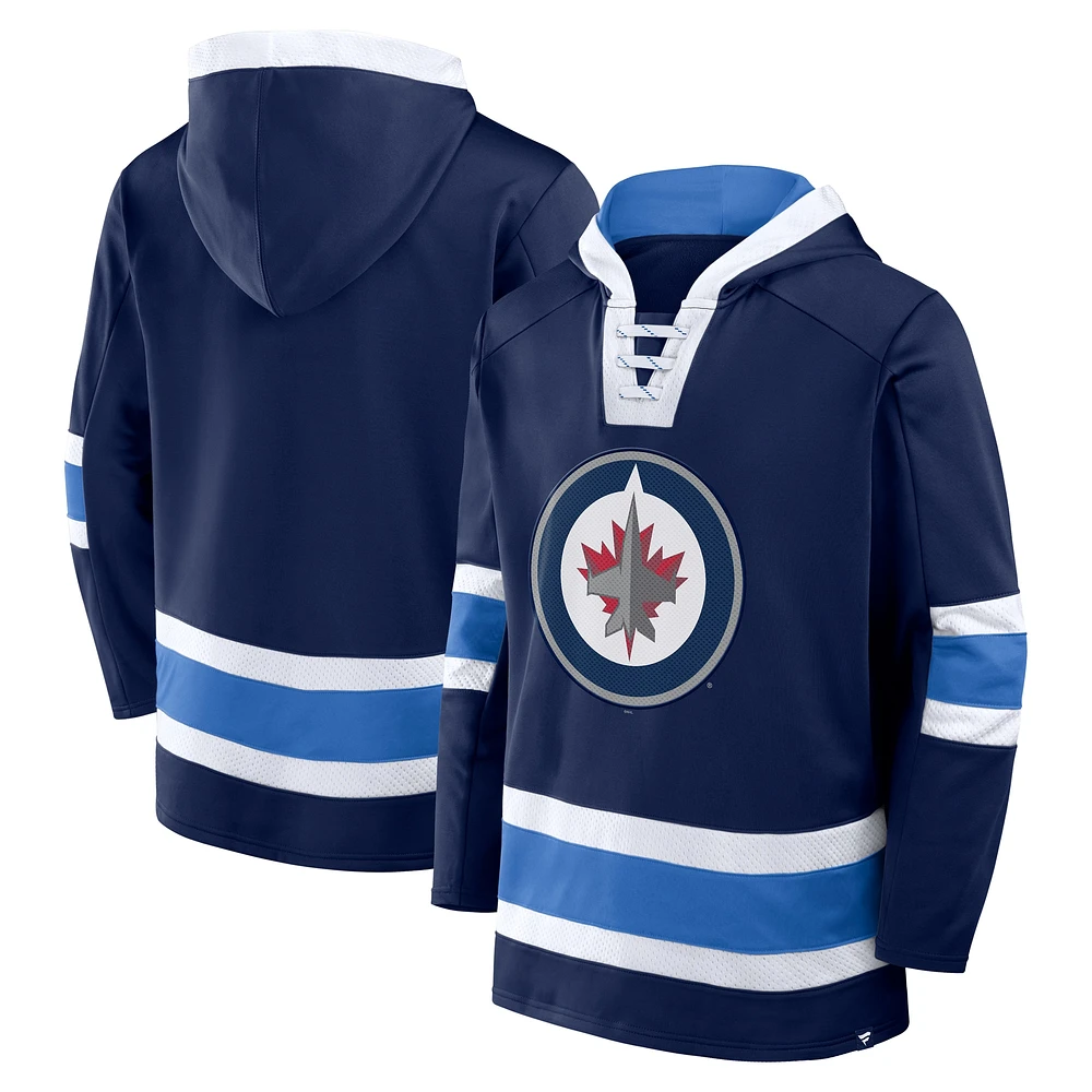 Men's Fanatics  Navy Winnipeg Jets Inside Line Fleece Pullover Hoodie