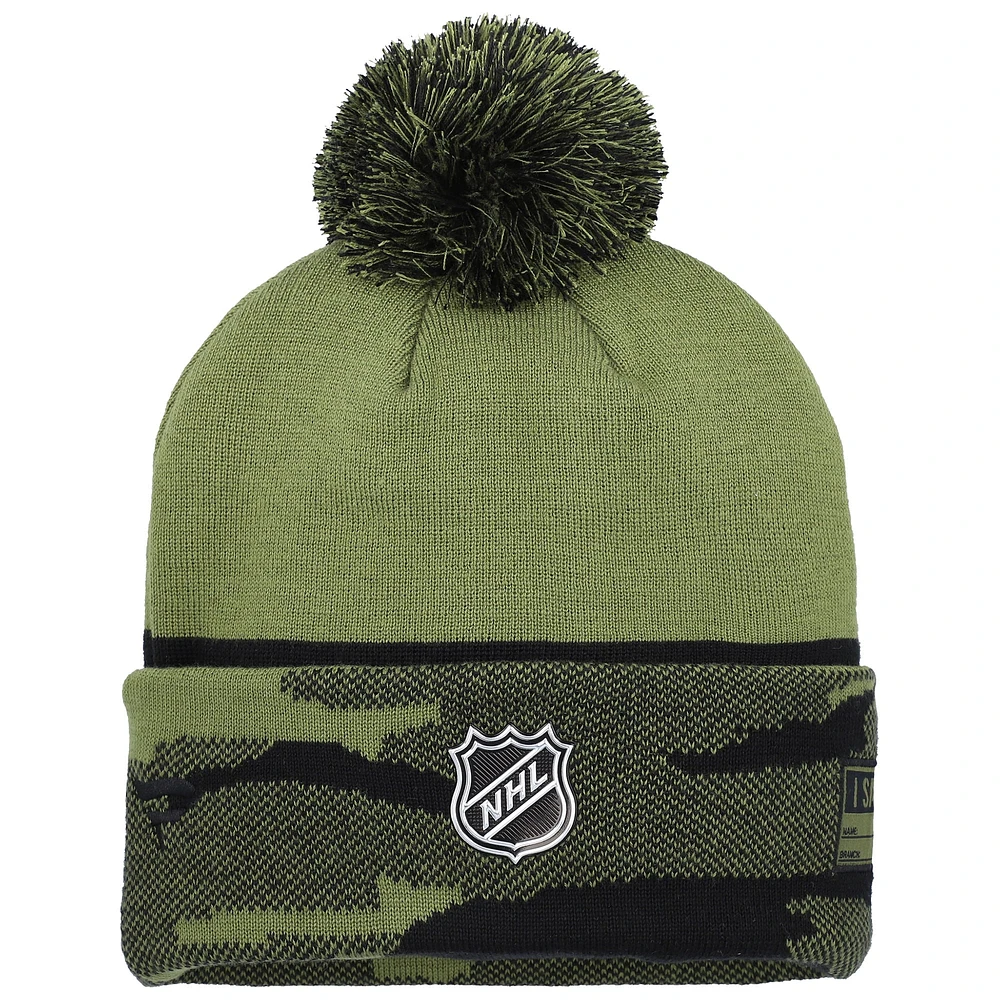 Men's Fanatics  Olive Winnipeg Jets Military Appreciation Cuffed Knit Hat with Pom