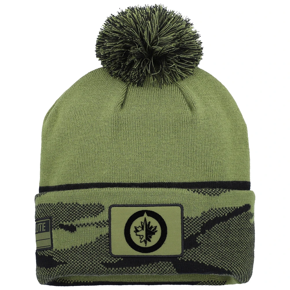 Men's Fanatics Olive Winnipeg Jets Military Appreciation Cuffed Knit Hat with Pom