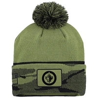 Men's Fanatics  Olive Winnipeg Jets Military Appreciation Cuffed Knit Hat with Pom