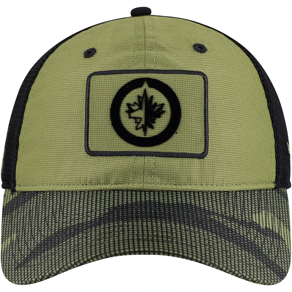 Men's Fanatics  Olive Winnipeg Jets Military Appreciation Trucker Adjustable Hat