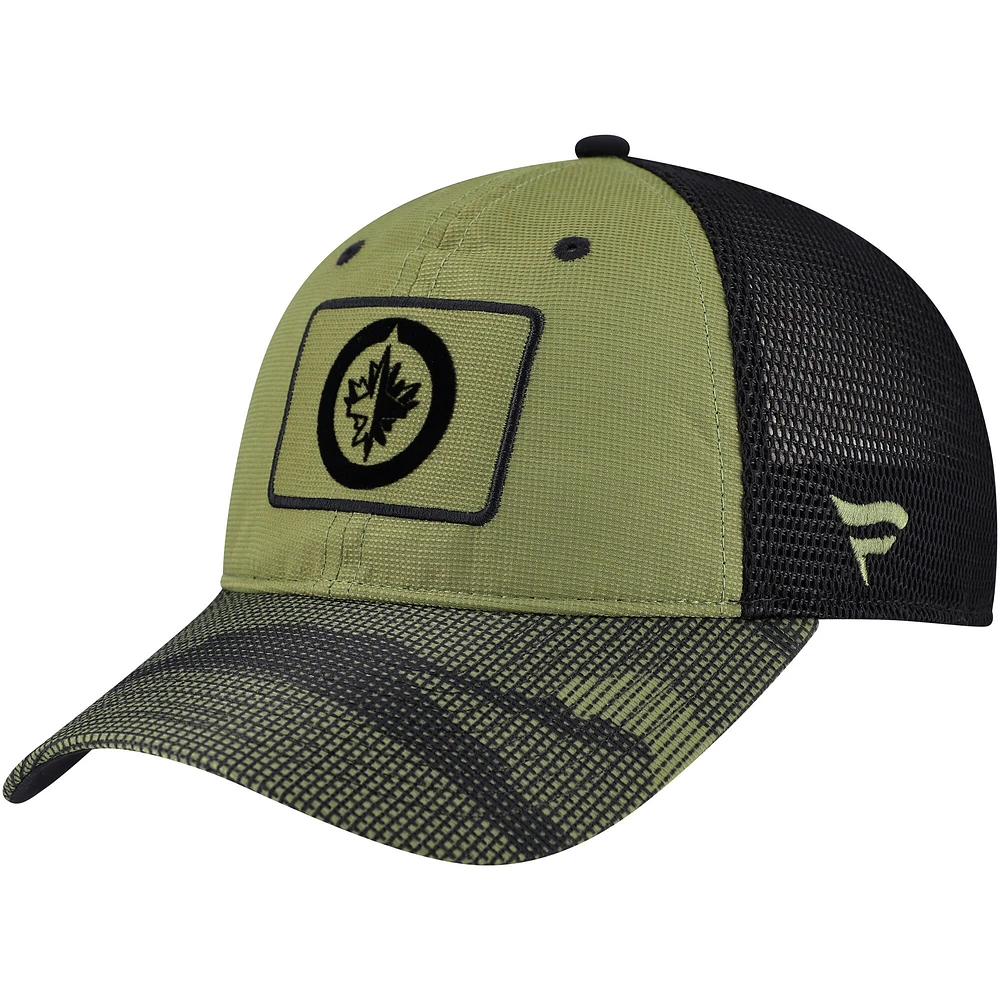 Men's Fanatics  Olive Winnipeg Jets Military Appreciation Trucker Adjustable Hat