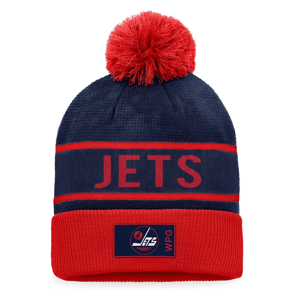 Bonnet en tricot à revers avec logo alternatif authentique Pro des Jets de Winnipeg Fanatics rouge/marine pour hommes avec pompon