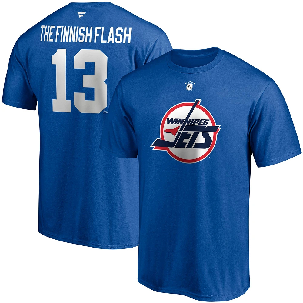 Men's Fanatics Teemu Selanne Royal Winnipeg Jets Authentic Stack Retired Player Name & Number - T-Shirt