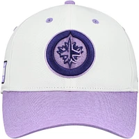 Casquette ajustable authentique Pro Hockey Fights Cancer pour homme, blanche/lavande, des Jets de Winnipeg