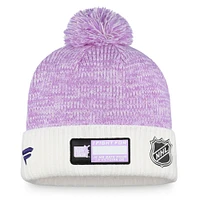 Men's Fanatics White/Purple Winnipeg Jets 2021 Hockey Fights Cancer - Cuffed Knit Hat with Pom