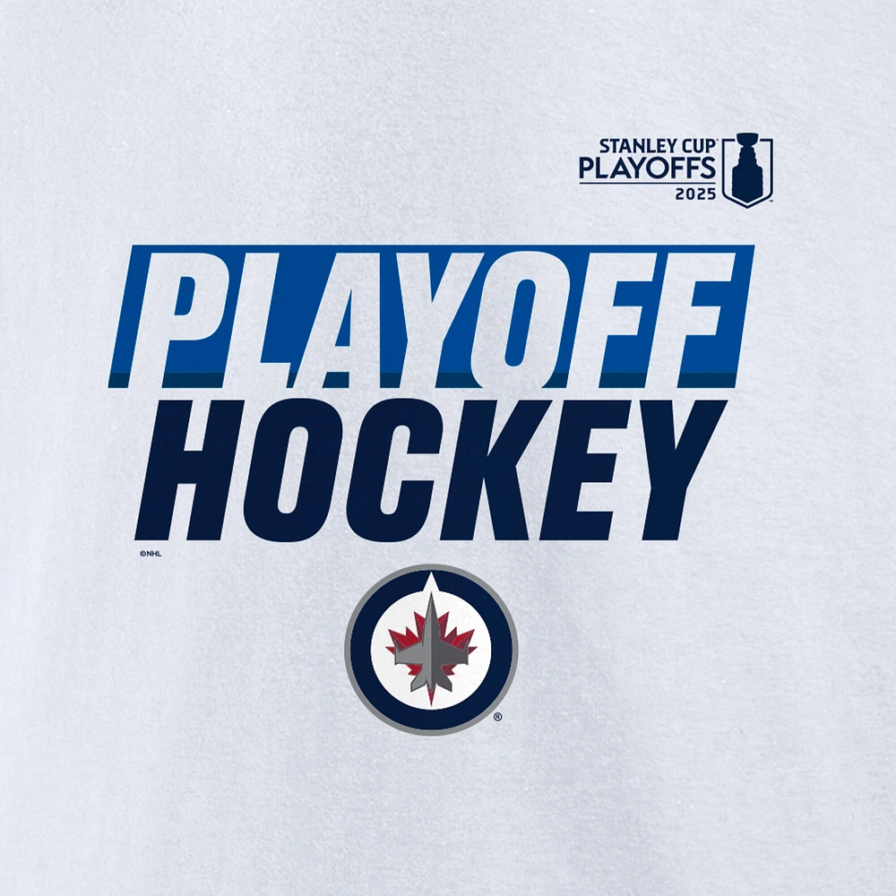 T-shirt blanc Fanatics pour homme des Jets de Winnipeg, éliminatoires la Coupe Stanley 2025