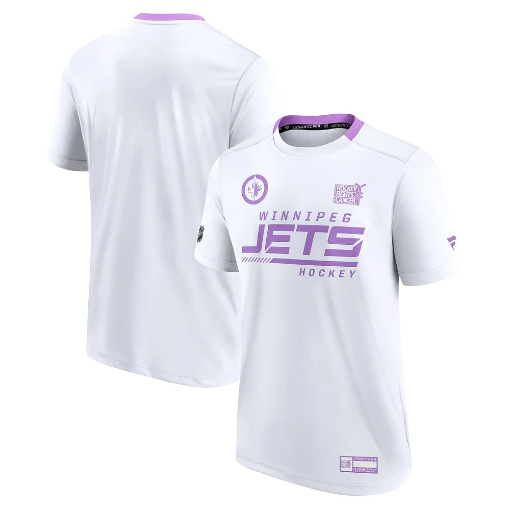 Men's Fanatics White Winnipeg Jets Hockey Fights Cancer Performance - T-Shirt