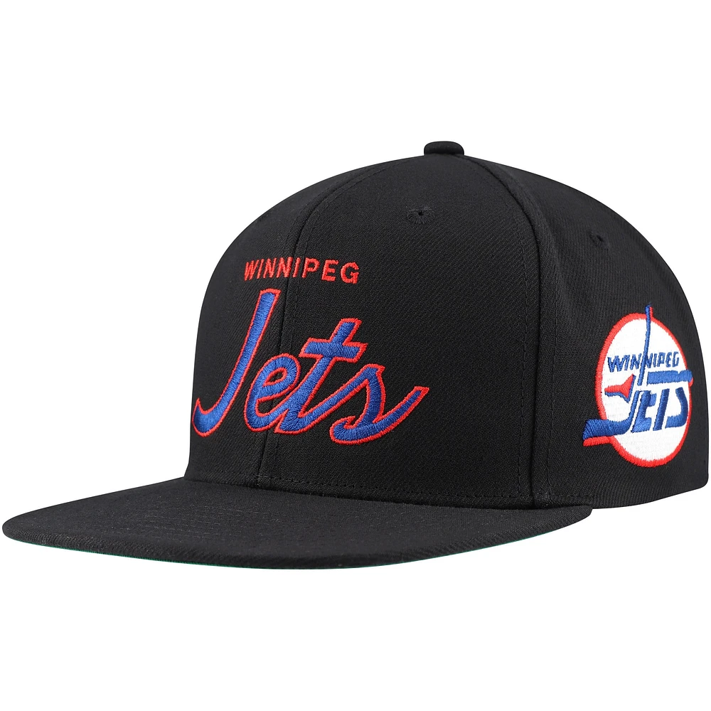 Men's Mitchell & Ness Black Winnipeg Jets Core Team Script 2.0 Snapback Hat