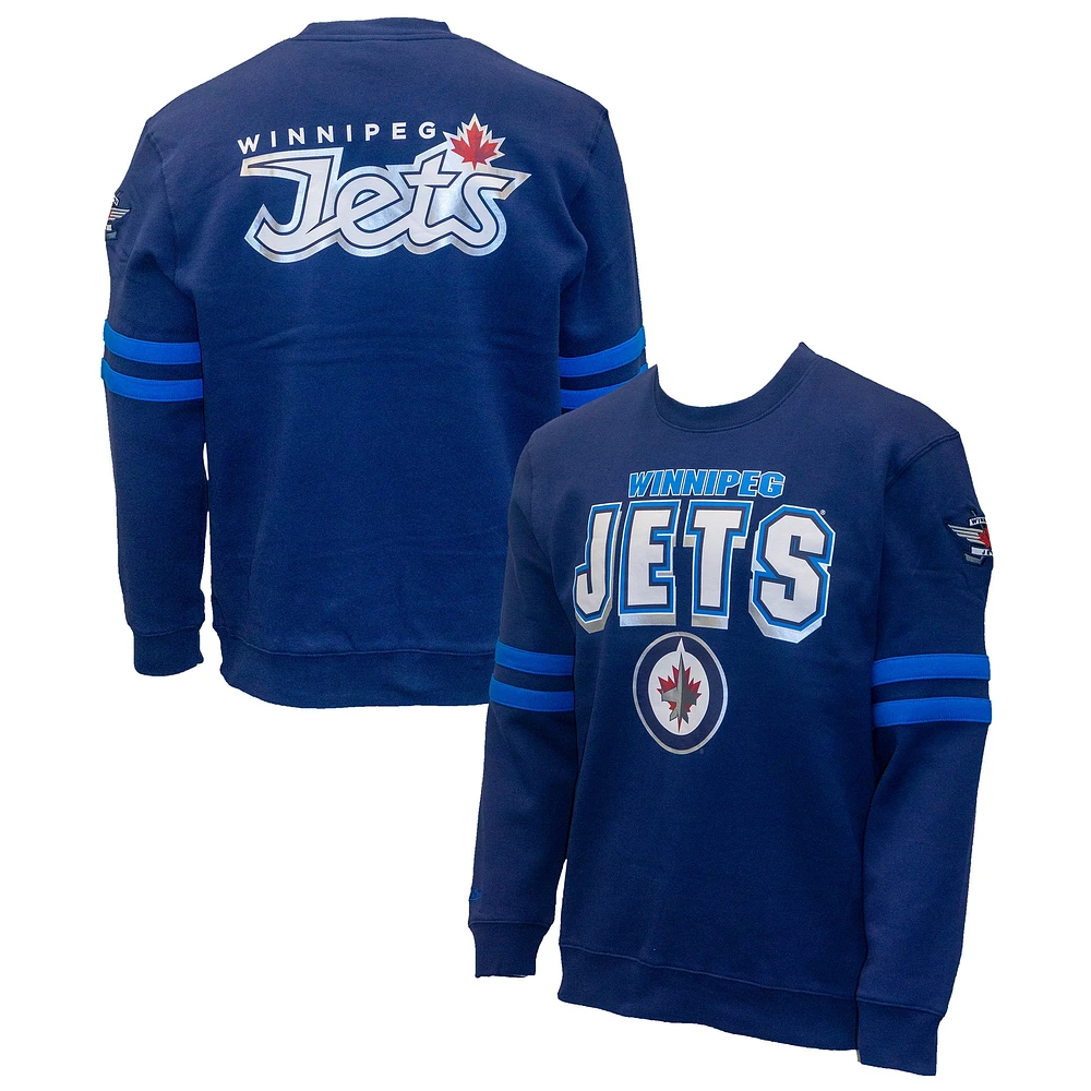 Men's Mitchell & Ness Navy Winnipeg Jets All Over Pullover Sweatshirt