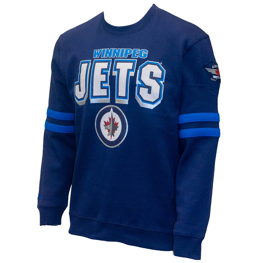 Men's Mitchell & Ness Navy Winnipeg Jets All Over Pullover Sweatshirt