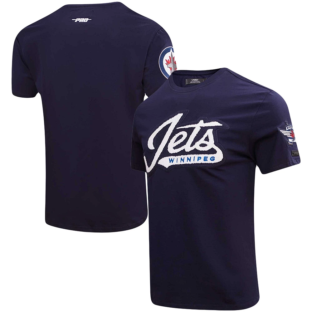 T-shirt en chenille classique des Jets de Winnipeg Pro Standard bleu marine pour homme