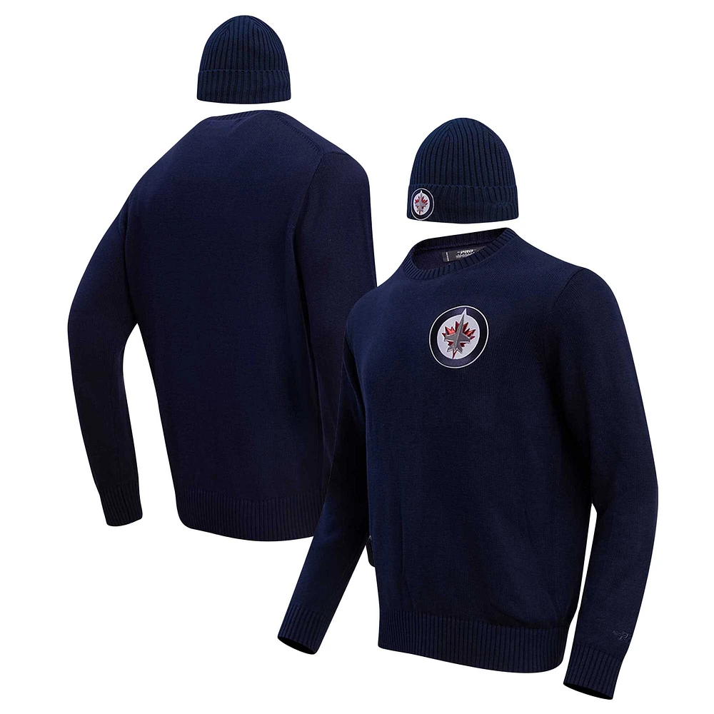 Men's Pro Standard Navy Winnipeg Jets Pullover Sweater & Cuffed Knit Hat Box Gift Set