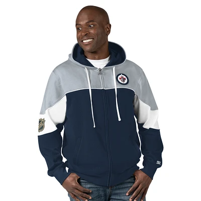 Sweat à capuche zippé pour homme Starter bleu marine/argent Winnipeg Jets Power Forward