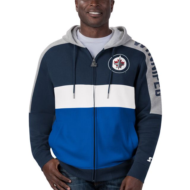 Blouson à capuchon avec fermeture éclair pleine longueur des Jets de Winnipeg Starter pour homme, bleu marine