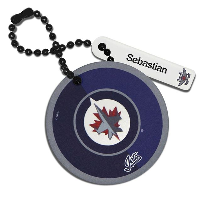 Étiquette de sac ronde en cuir personnalisée avec logo des Jets de Winnipeg bleu marine