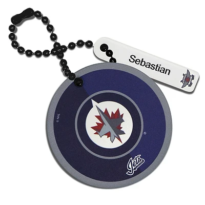 Navy Winnipeg Jets Logo Personalized Leather Round Bag Tag