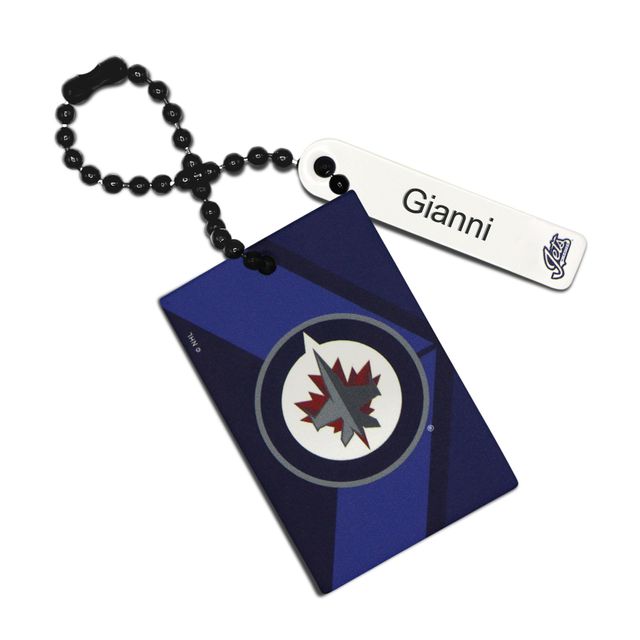 Étiquette de sac rectangulaire en cuir personnalisée des Jets de Winnipeg bleu marine