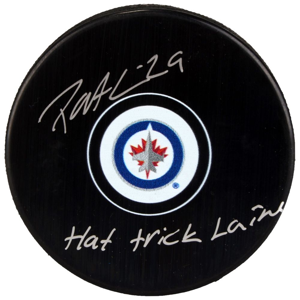 Patrik Laine Winnipeg Jets Autographed Hockey Puck with ''Hat Trick Laine'' Inscription