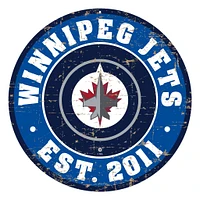 Winnipeg Jets - Enseigne murale ronde 12'' en détresse