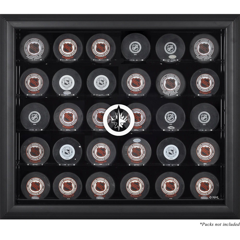 Vitrine de présentation encadrée avec 30 logos de rondelles de hockey des Jets de Winnipeg
