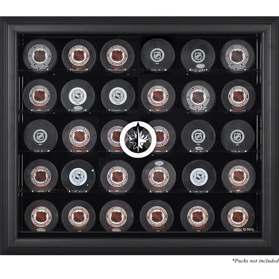 Vitrine de présentation encadrée avec 30 logos de rondelles de hockey des Jets de Winnipeg