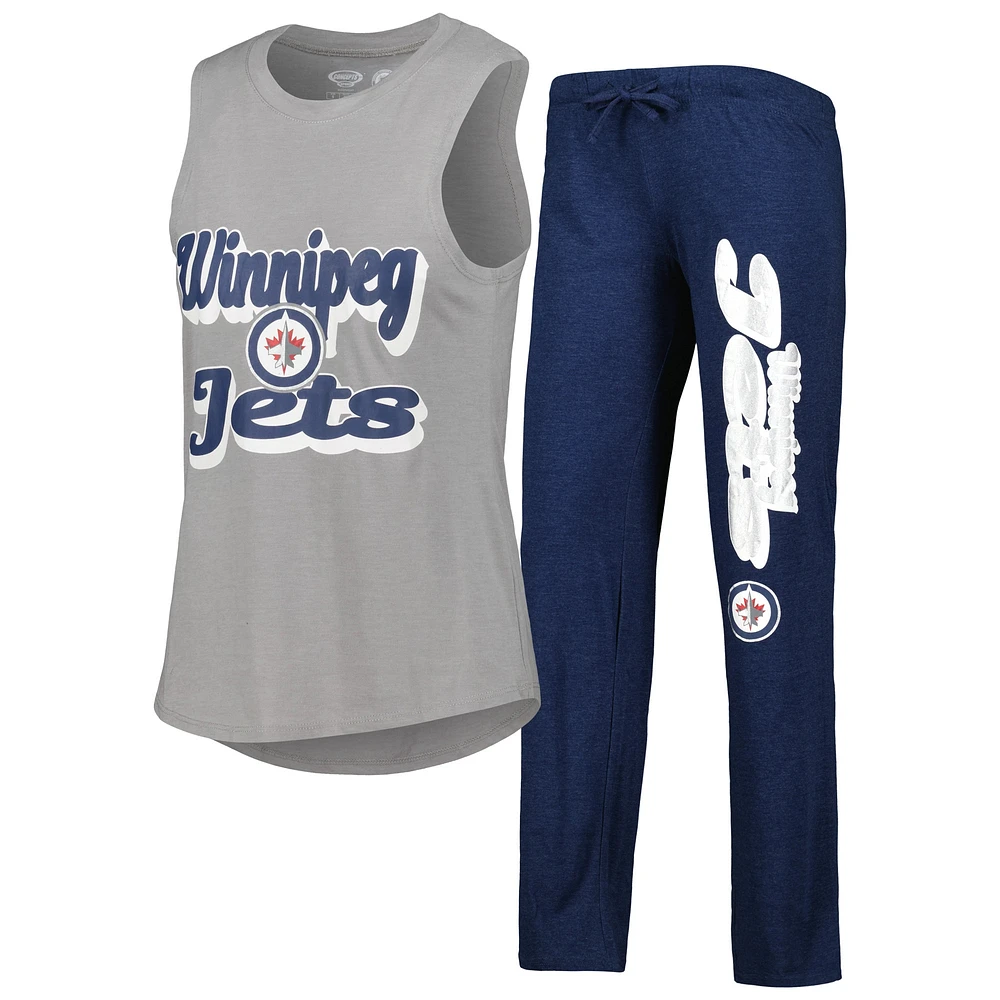 Women's Concepts Sport Heather Gray/Heather Navy Winnipeg Jets Meter Muscle Tank Top & Pants Sleep Set