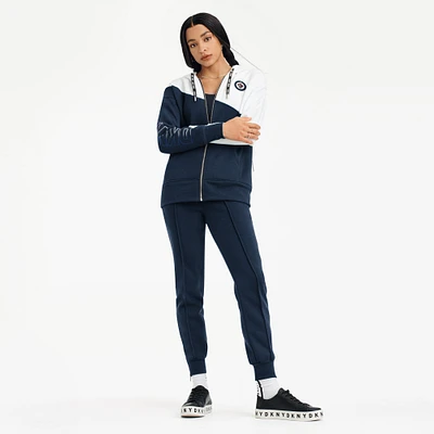 Chandail à capuchon glissière pleine longueur Gina des Jets de Winnipeg DKNY Sport pour femme, bleu marine - Veste