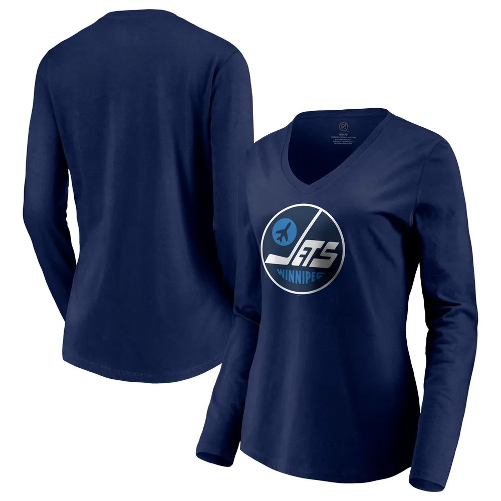 Lids Winnipeg Jets Fanatics Branded Women's Special Edition Primary Logo  V-Neck Long Sleeve T-Shirt - Navy