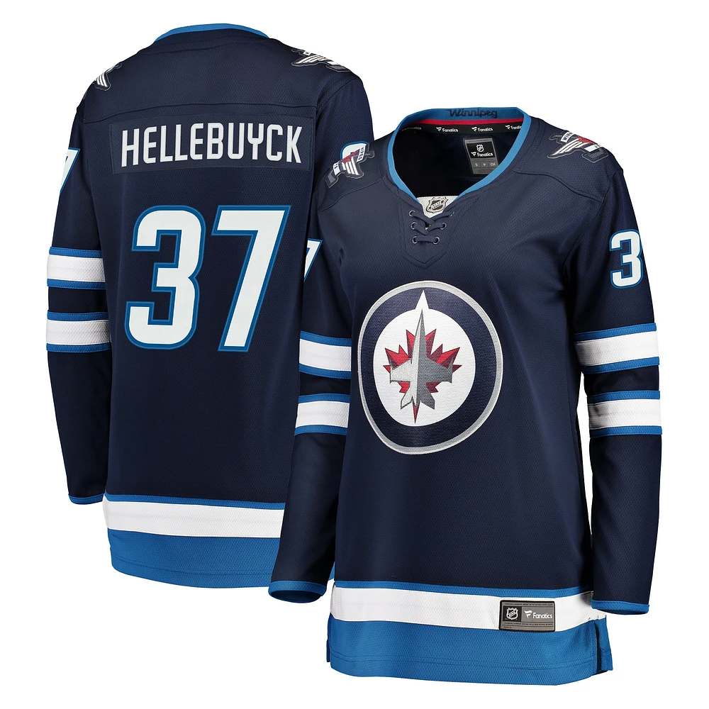 Maillot Breakaway des Jets de Winnipeg Fanatics Connor Hellebuyck pour femmes, bleu marine