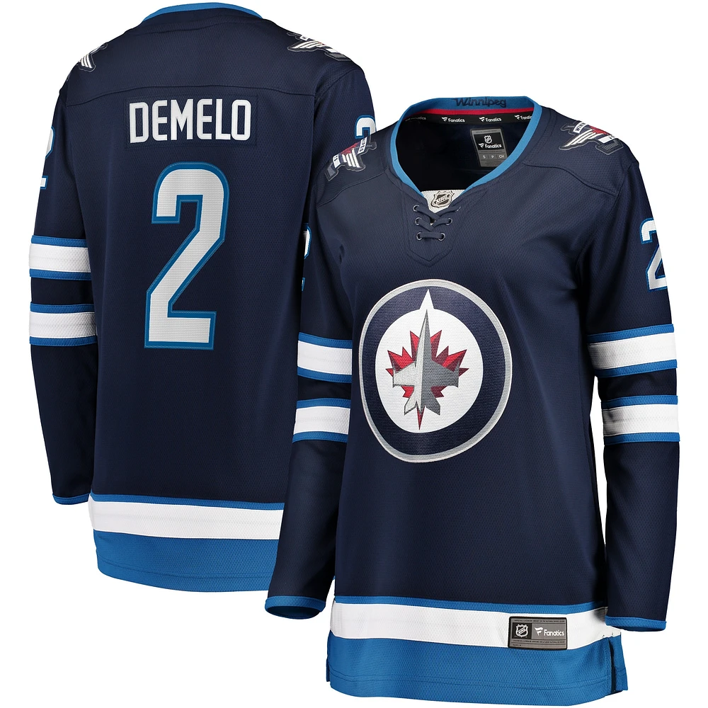 Maillot de joueur échappé à domicile des Jets Winnipeg Fanatics Dylan DeMelo pour femmes, bleu marine