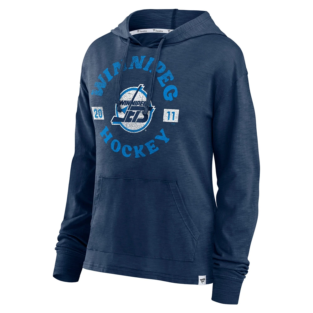Women's Fanatics  Heather Navy Winnipeg Jets Faded Pullover Hoodie