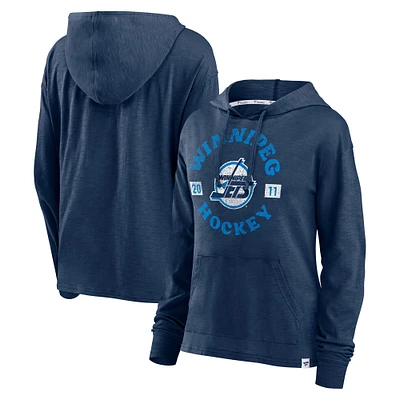 Women's Fanatics  Heather Navy Winnipeg Jets Faded Pullover Hoodie