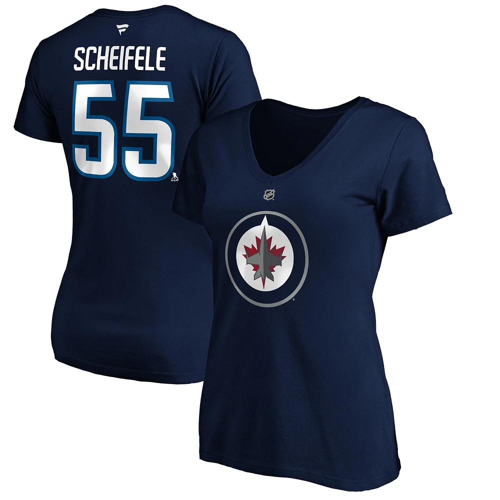 Women's Fanatics Mark Scheifele Navy Winnipeg Jets Authentic Stack Name & Number - V-Neck T-Shirt