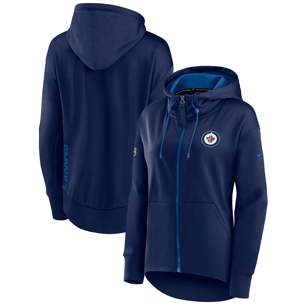 Women's Fanatics Navy Winnipeg Jets Authentic Pro Rink Full-Zip Hoodie