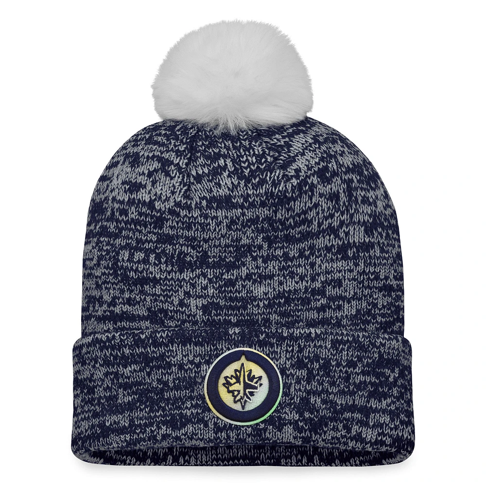 Bonnet en tricot à revers Glimmer Fanatics Navy Winnipeg Jets pour femmes avec pompon