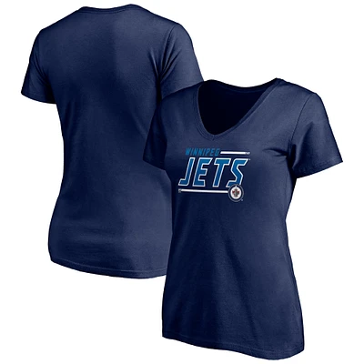 T-shirt à col en V Fanatics pour femmes, mascotte des Jets de Winnipeg, taille plus, bleu marine