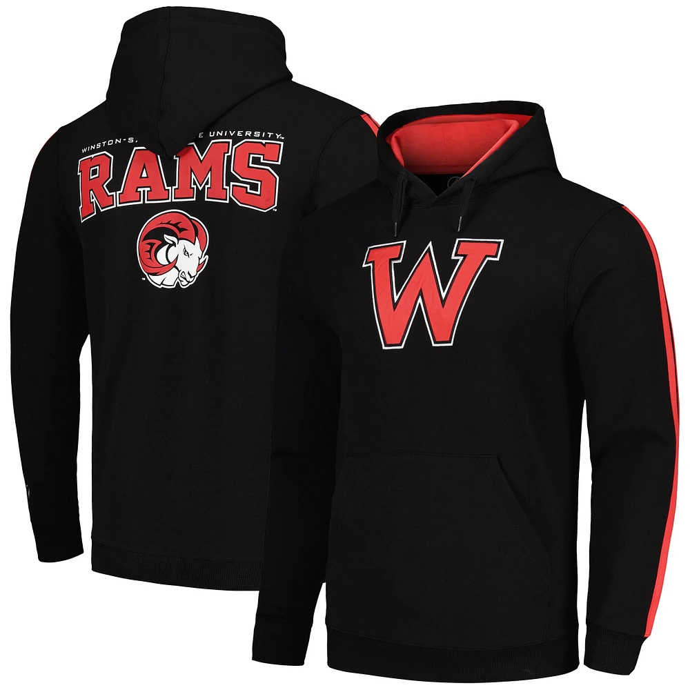 Men's FISLL Black Winston-Salem State Rams Oversized Stripes Pullover Hoodie