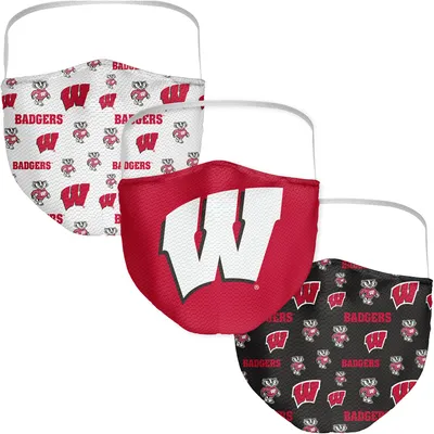 Wisconsin Badgers Fanatics Branded Adult All Over Logo Face Covering 3-Pack