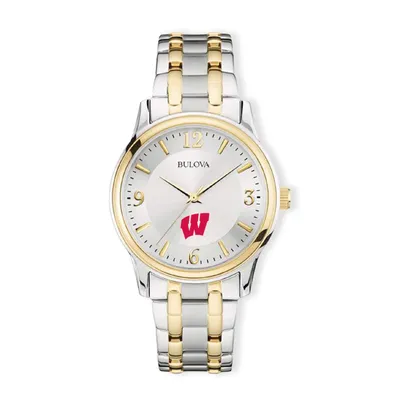 Wisconsin Badgers Bulova Classic Two-Tone Round Watch - Silver/Gold