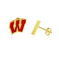 Dayna Designs Wisconsin Badgers Boucles d'oreilles en émail plaqué or