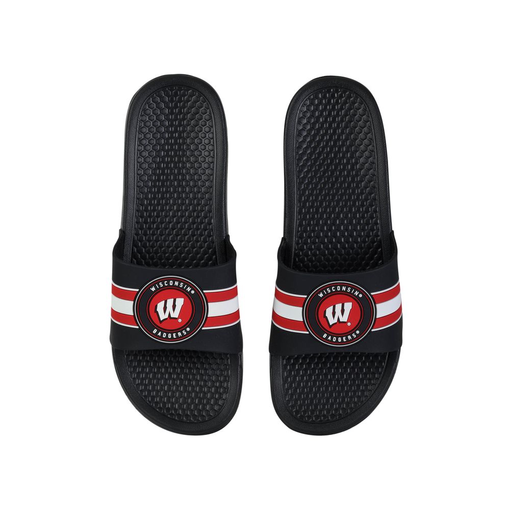 FOCO Wisconsin Badgers Stripe Raised Slide Sandals