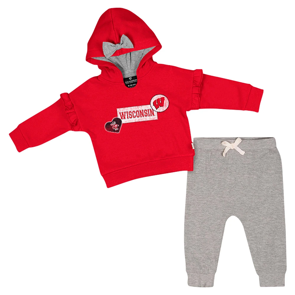 Ensemble sweat à capuche et pantalon en polaire pour bébé fille Colosseum Red Wisconsin Badgers Patches