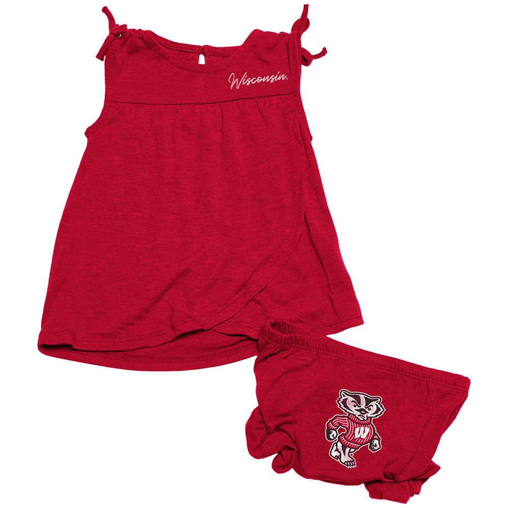 Girls Infant Colosseum Red/Denim Louisville Cardinals Sandlot Overall Dress  & Bloomer Set