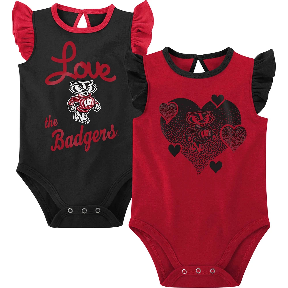 Girls Newborn & Infant Red/Black Wisconsin Badgers Spread the Love 2-Pack Bodysuit Set