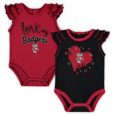 Girls Newborn & Infant Red/Black Wisconsin Badgers Two-Pack Touchdown Bodysuit Set