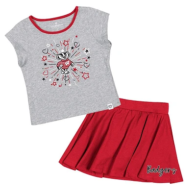 Ensemble deux pièces t-shirt et jupe Colosseum pour filles, gris chiné/rouge, Wisconsin Badgers Minds For Molding