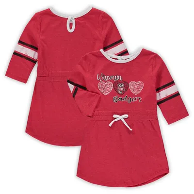 Wisconsin Badgers Colosseum Girls Toddler Poppin Sleeve Stripe Dress - Heathered Red