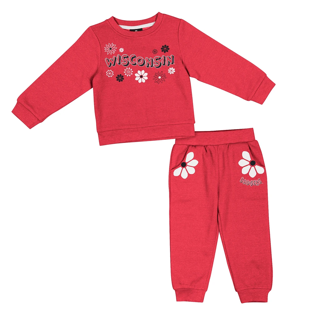 Sweat-shirt et pantalon en polaire pour filles Colosseum Red Wisconsin Badgers Flower Power