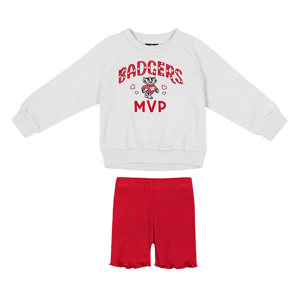 Girls Toddler Colosseum  White/Red Wisconsin Badgers Beta Fleece Sweatshirt and Shorts Set